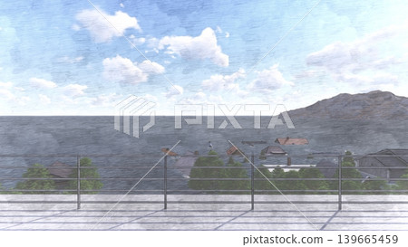 海嘯/洪水疏散演習到地勢較高處和疏散塔的 3DCG 影像;洪水氾濫,無人。 海嘯/洪水疏散演習到地勢較高處和疏散塔的 3DCG 影像;洪水氾濫,無人。 139665459