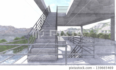 3DCG images of a tsunami/flood evacuation drill to higher ground and an evacuation tower; flooded, no people. 3DCG images of a tsunami/flood evacuation drill to higher ground and an evacuation tower; flooded, no people. 139665469