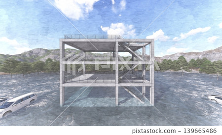 3DCG images of a tsunami/flood evacuation drill to higher ground and an evacuation tower; flooded, no people. 3DCG images of a tsunami/flood evacuation drill to higher ground and an evacuation tower; flooded, no people. 139665486