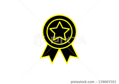 Award Ribbon With Star Badge Icon Representing Achievement, Recognition, Prize and Quality 139665501