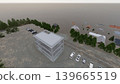 3DCG images of a tsunami/flood evacuation drill to higher ground and an evacuation tower; flooded, no people. 139665519