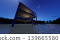 3DCG images of a tsunami/flood evacuation drill to higher ground and an evacuation tower; flooded, no people. 139665580