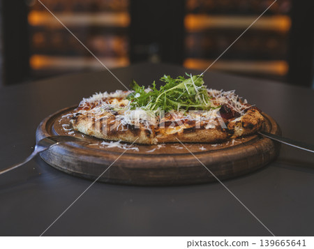 fresh Italian pizza in a restaurant 139665641