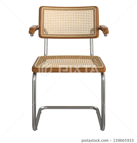 Modern retro vintage armchair with rattan seat and metal frame Modern retro vintage armchair with rattan seat and metal frame 139665933