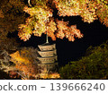 京都東寺：五重塔在秋葉掩映下燈火輝煌－秋夜景色。 139666240
