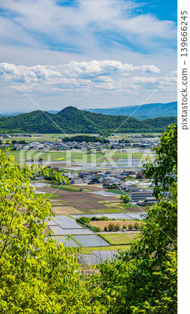 View of the Omi Plain from the Akagami-yama (Tarobo-yama) observation deck, Higashiomi City, Shiga Prefecture 139666245