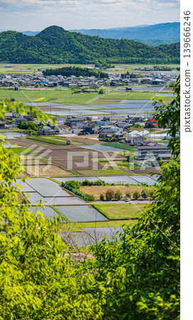 View of the Omi Plain from the Akagami-yama (Tarobo-yama) observation deck, Higashiomi City, Shiga Prefecture 139666246