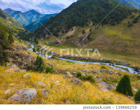 Mountain Valley with Winding River Mountain Valley with Winding River 139666259