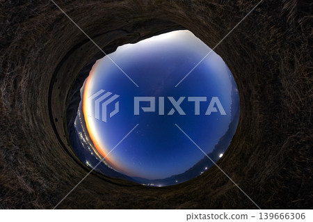 reverse little planet projection of starry night panorama in field reverse little planet projection of starry night panorama in field 139666306