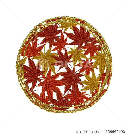 [Autumn Leaves Frame] Hand-embroidered illustration material 139666400