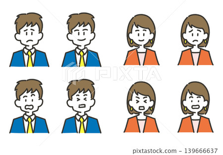 Facial expression set for young men and women Facial expression set for young men and women 139666637
