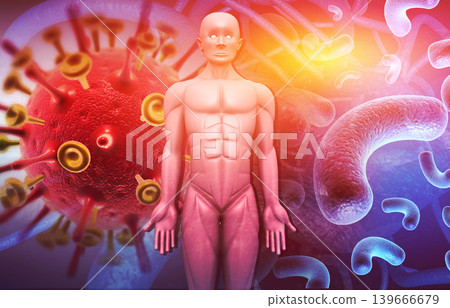Human body with virus or bacteria. Human Immune System concept 139666679
