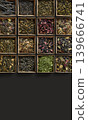 Large assortment of tea on a dark background. The view from the top 139666741