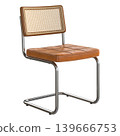 Modern retro vintage chair with brown leather seat and metal frame 139666753