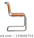 Modern retro vintage chair with brown leather seat and metal frame 139666754