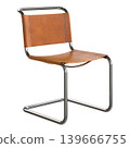 Modern retro vintage chair with brown leather seat and metal frame 139666755