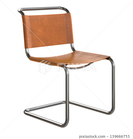 Modern retro vintage chair with brown leather seat and metal frame Modern retro vintage chair with brown leather seat and metal frame 139666755