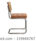 Modern retro vintage chair with brown leather seat and metal frame 139666767