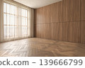 Mid century style conceptual empty interior room 3d illustration 139666799