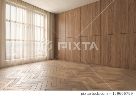 Mid century style conceptual empty interior room 3d illustration Mid century style conceptual empty interior room 3d illustration 139666799