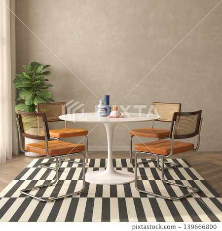 Mid century style conceptual dopamine interior room 3d illustration 139666800