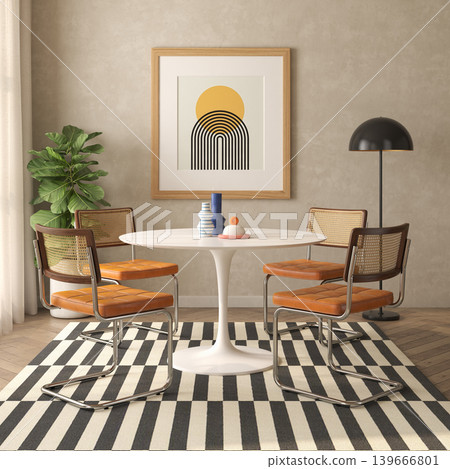 Mid century style conceptual dopamine interior room 3d illustration Mid century style conceptual dopamine interior room 3d illustration 139666801