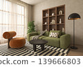 Mid century style conceptual dopamine interior room 3d illustration 139666803