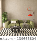 Mid century style conceptual dopamine interior room 3d illustration 139666804