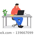 Man work on laptop at desk 139667099