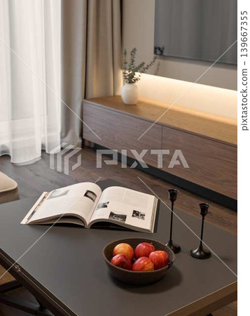 Cozy reading space. Calm and inviting breakfast nook ambiance Cozy reading space. Calm and inviting breakfast nook ambiance 139667355