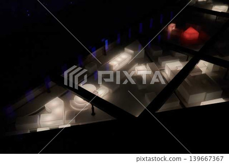 Chic night scene with reflective surfaces and bold accents Chic night scene with reflective surfaces and bold accents 139667367