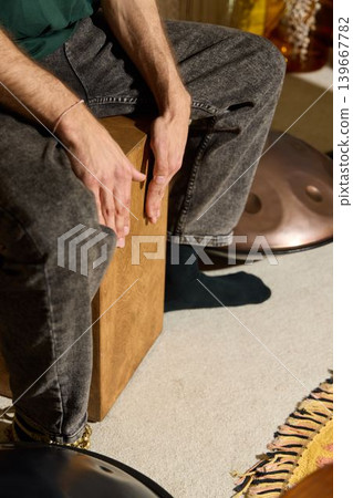 Studio session focusing on cajon hand techniques and timing accuracy Studio session focusing on cajon hand techniques and timing accuracy 139667782