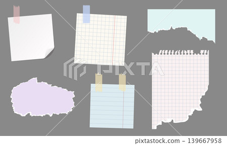 Torn paper collage with clips, suitable for creative projects Torn paper collage with clips, suitable for creative projects 139667958