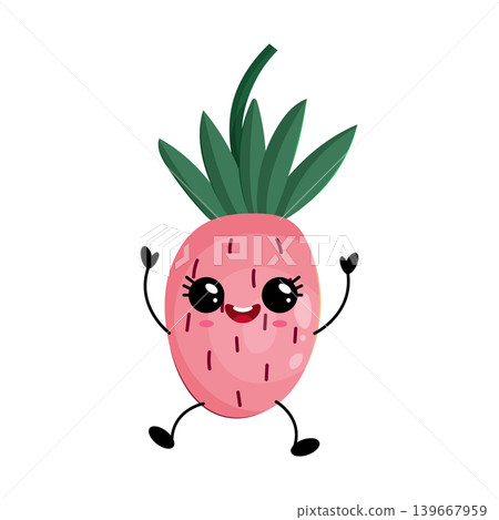 Happy animated pink wild strawberry with cheerful expression and playful pose Happy animated pink wild strawberry with cheerful expression and playful pose 139667959