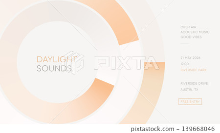 Peach circle abstract aesthetic event poster template with soft geometric rings on light background Peach circle abstract aesthetic event poster template with soft geometric rings on light background 139668046