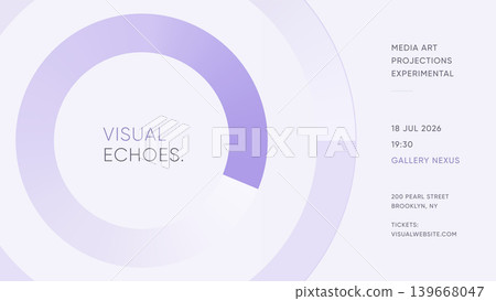 Purple circle abstract media art event poster template with geometric rings on light background Purple circle abstract media art event poster template with geometric rings on light background 139668047