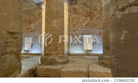 Beautiful interiors and ancient hieroglyphs in the Temple of Seti I in Abydos, Egypt. Beautiful interiors and ancient hieroglyphs in the Temple of Seti I in Abydos, Egypt. 139668150