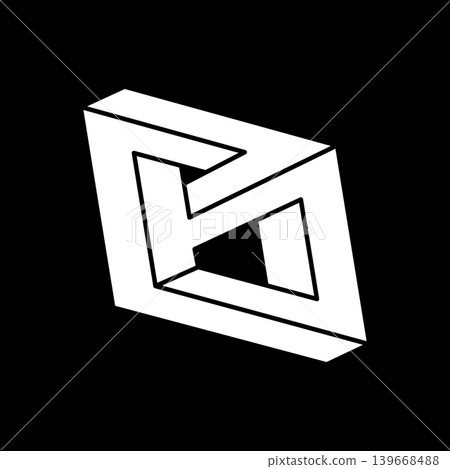 Optical illusion shape. Optical art object. Impossible figures. Line art. Unreal geometry. Escher style. 139668488