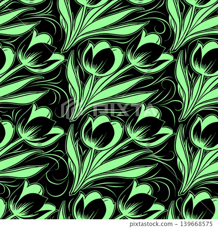 simple seamless black and green tulip flowers pattern, background, texture simple seamless black and green tulip flowers pattern, background, texture 139668575