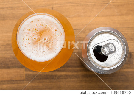 Beer Glass and Can from Above Beer Glass and Can from Above 139668700