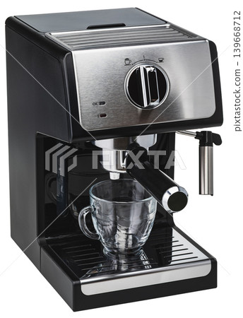 Espresso machine with glass cup on white background Espresso machine with glass cup on white background 139668712