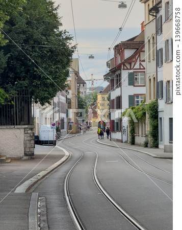 Curved Tram Tracks Historic European City Street Curved Tram Tracks Historic European City Street 139668758
