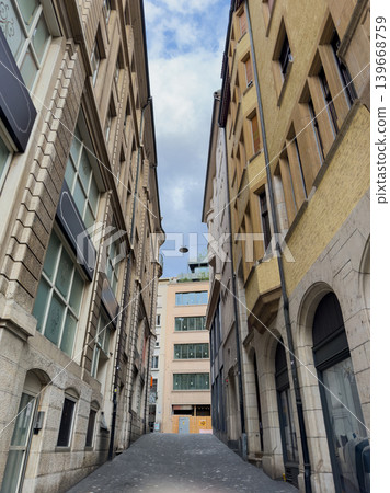 Narrow Alley Historic European Buildings Contrast Narrow Alley Historic European Buildings Contrast 139668759