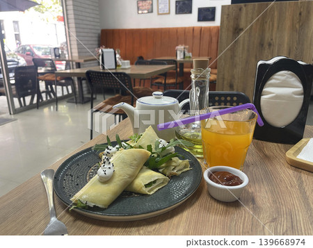 a plate of food on a table 139668974