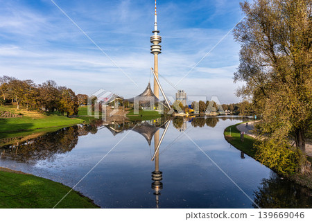 Golden autumn view in the Olympiapark in Munich, Germany, an Olympic Park for the 1972 Summer Olympics 139669046