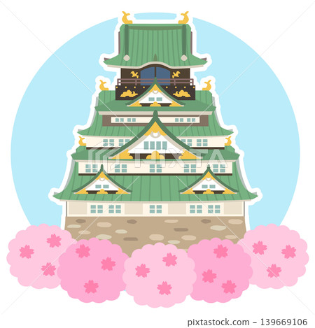 Osaka Castle, Osaka, tourist attraction illustration material 139669106