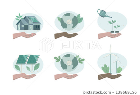 Eco friendly sustainable, Set of Hands characters who care about the world, Innovation, technology and collaboration, Preservation of ecology of planet, Climate change problem concepts, Vector design. Eco friendly sustainable, Set of Hands characters who care about the world, Innovation, technology and collaboration, Preservation of ecology of planet, Climate change problem concepts, Vector design. 139669156