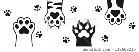 Cat and dog paw icon in flat style. Animal foot vector illustration on isolated background. Kitten and puppy paws sign business concept. 139669230