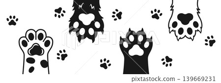 Cat and dog paw icon in flat style. Animal foot vector illustration on isolated background. Kitten and puppy paws sign business concept. 139669231