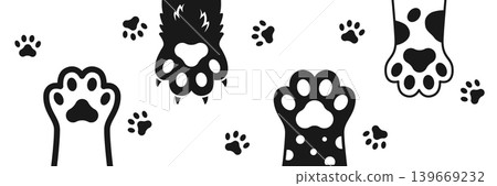 Cat and dog paw icon in flat style. Animal foot vector illustration on isolated background. Kitten and puppy paws sign business concept. 139669232